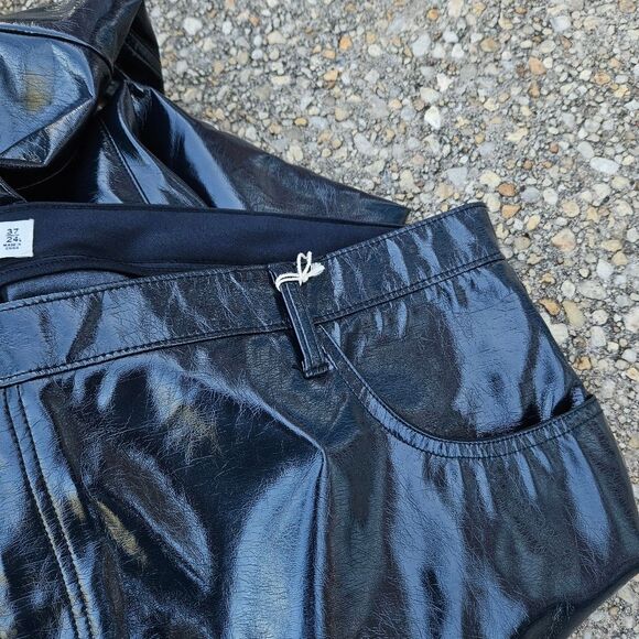 Abercrombie 24L 90s Straight Ultra High Rise Curve Love Vegan Leather Pants Blue - Picture 13 of 15